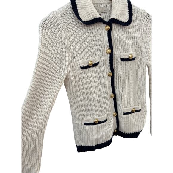 Loft Petite Tipped Ribbed Button Up Sweater Cardigan White Size Small - Picture 10 of 11